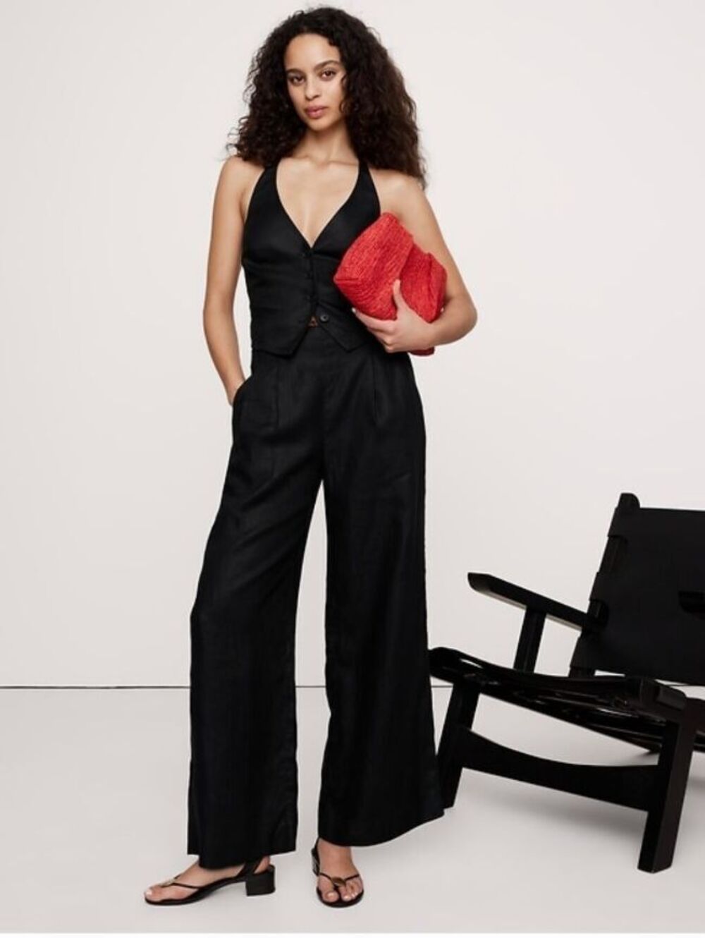 Banana Republic High-Rise Wide-Leg Linen Pant black 4 100% linen